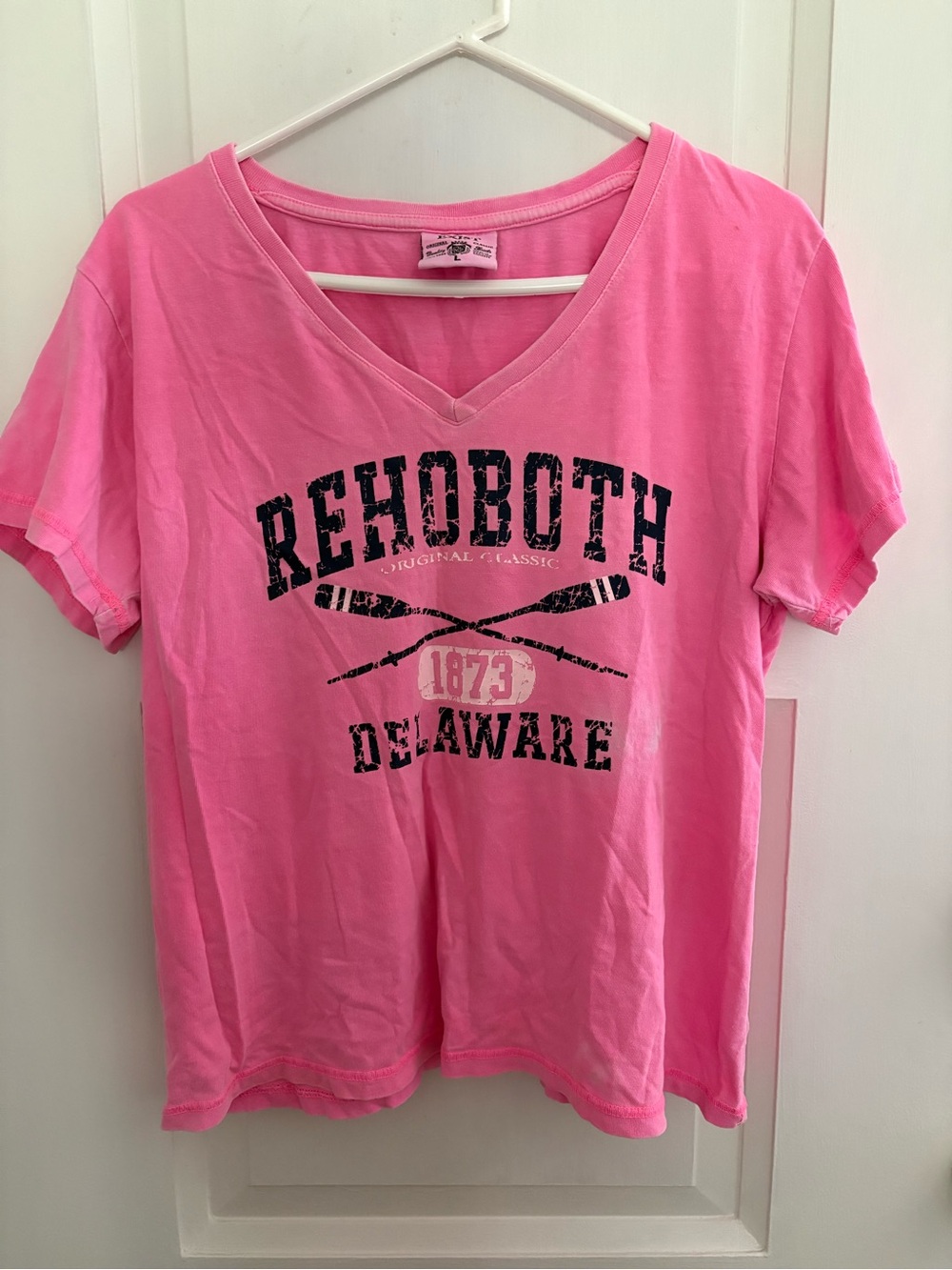 Exist Pink V-Neck Rehoboth Delaware Graphic Tee